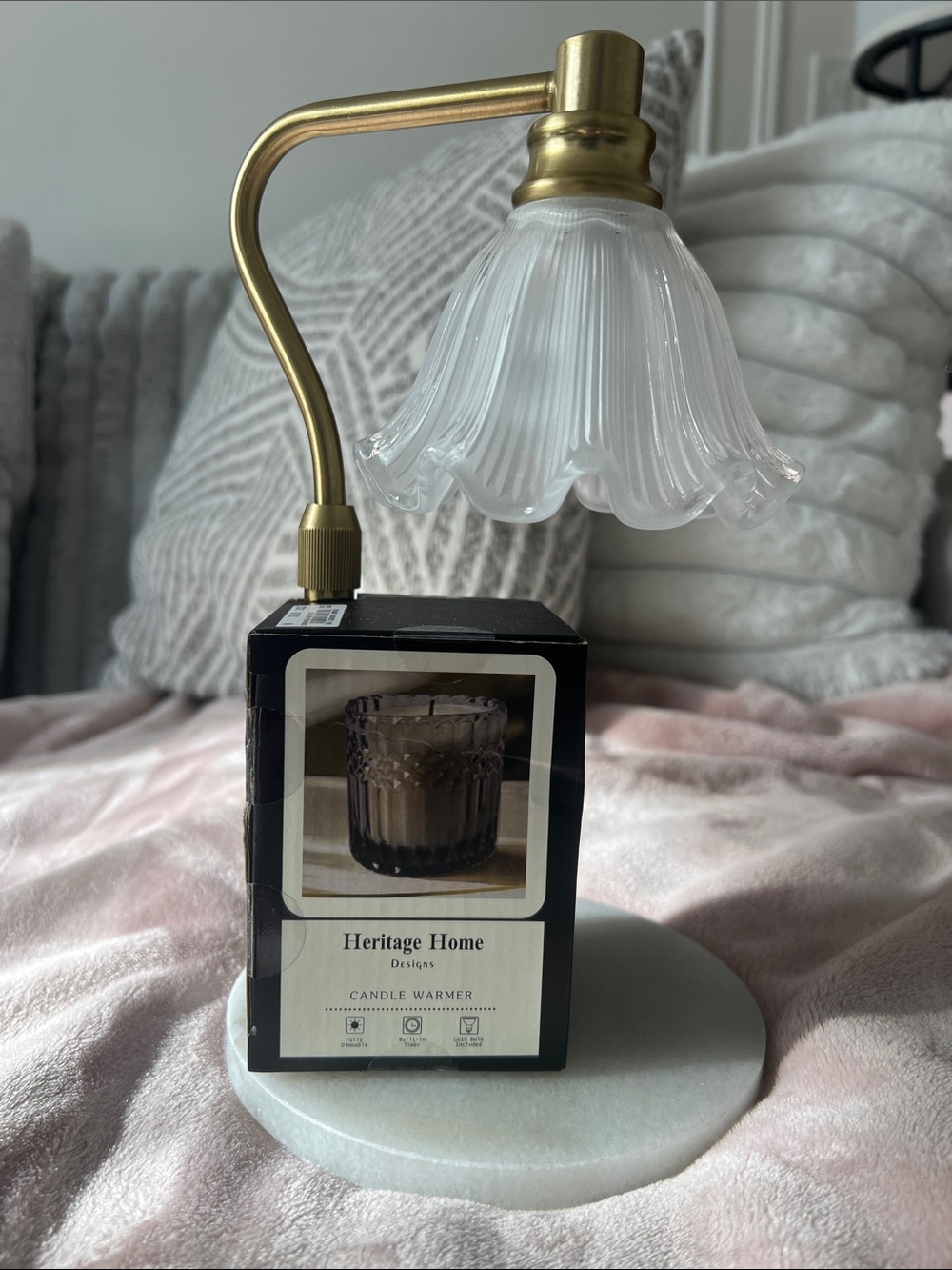 Heritage Brass and White Glass Candle Warmer Lamp